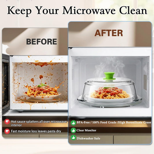 Glass Microwave Splatter Cover for Food 10 inch, 4 Vents, Heat Resistant