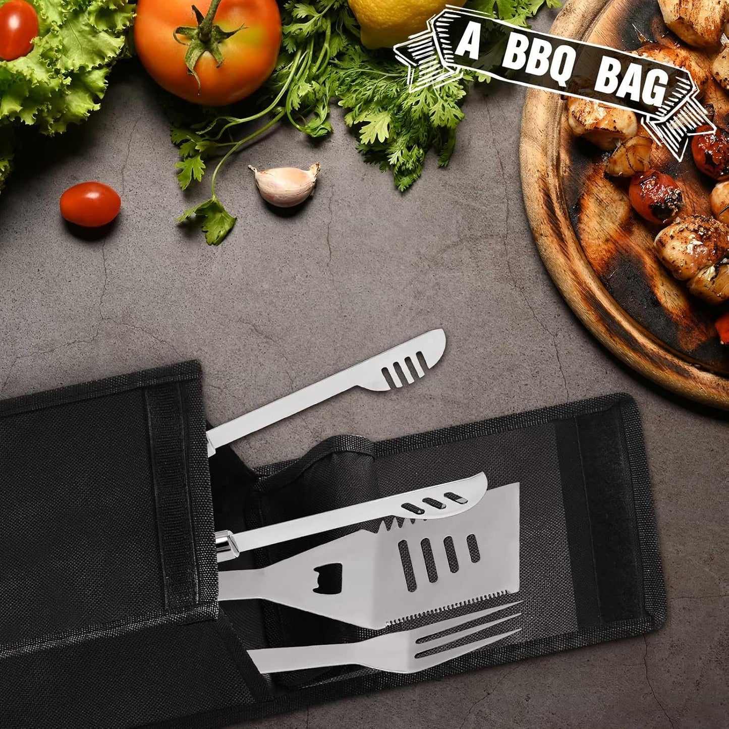 Amylove Grill Storage Bag BBQ Tool Storage Black Container for Utensils Waterproof Oxford Cloth Grill Tool Holder Foldable BBQ Utensil Holder with Handle for Camping Hiking(1 Pcs)