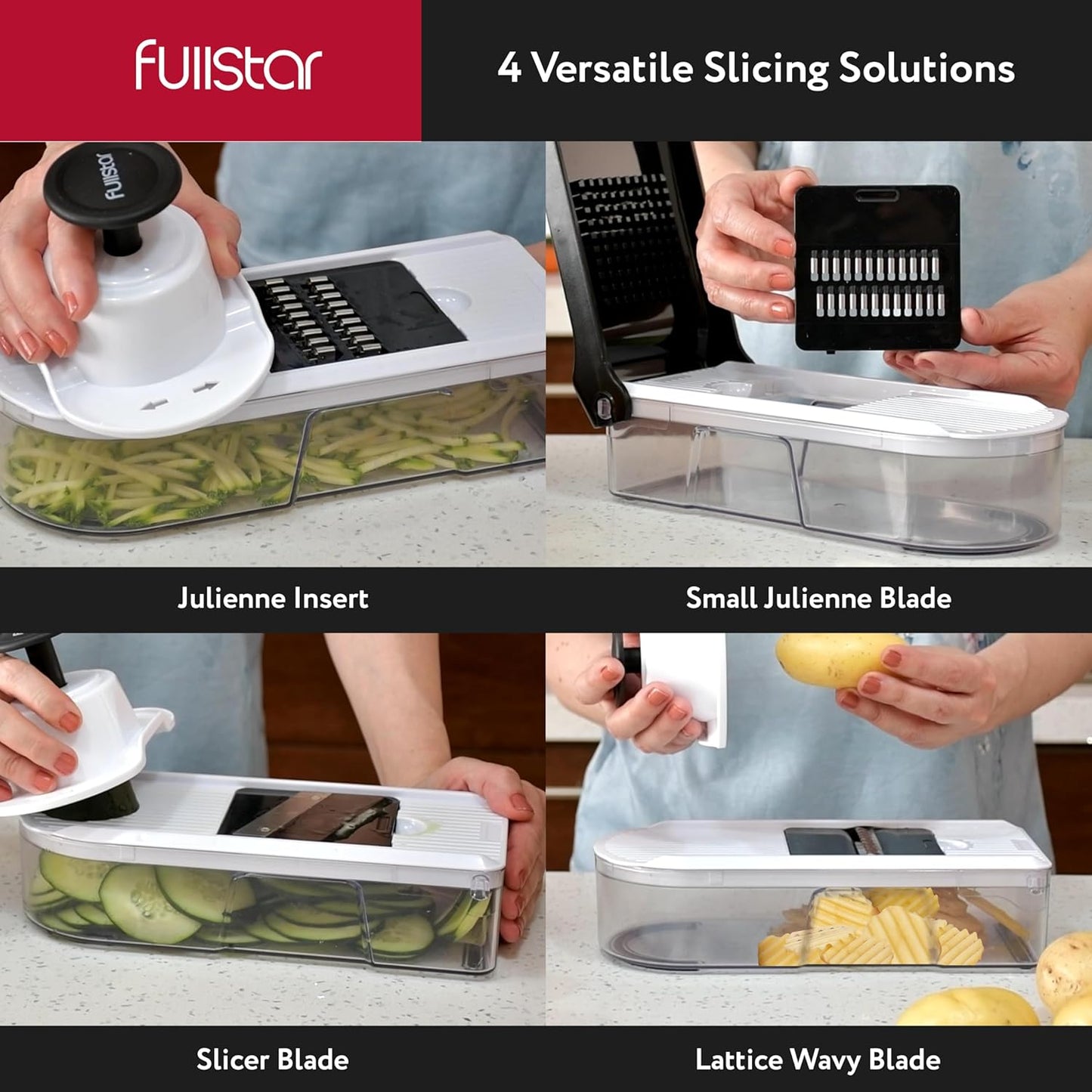 Fullstar Core Vegetable Chopper - Chop and Slice Lid - Food Chopper with Container, Veggie Chopper, Fruit Slicer, Onion Dicer - Meal Prep Essential - Kitchen Gadgets and Gifts (6-in-1, White/Black)