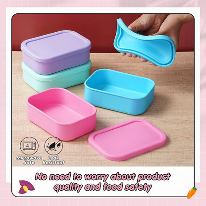 Layhit 4 Pcs Silicone Bento Box Lunch Box for Adult, 23.7 oz Reusable Sandwich Containers Food Storage with Lids Airtight for Lunch Meals Snacks, Dishwasher Freezer Safe (Matte Multicolor)