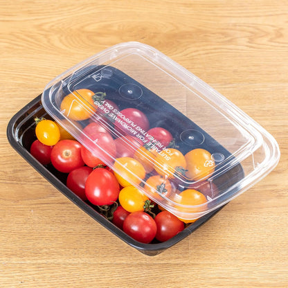 30oz Meal Prep Containers Bulk 50-Pack - 2-Compartment with Lids, Leakproof, Microwave/Freezer/Dishwasher Safe - Commercial Food Storage, Black