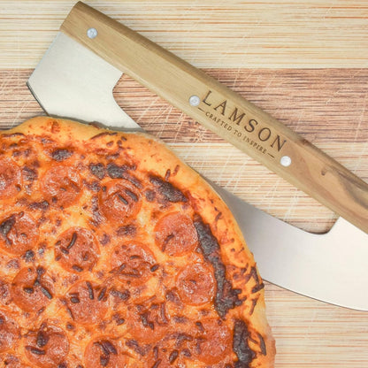 Lamson 14 In Pizza Cutter Rocker Blade with Walnut Handle