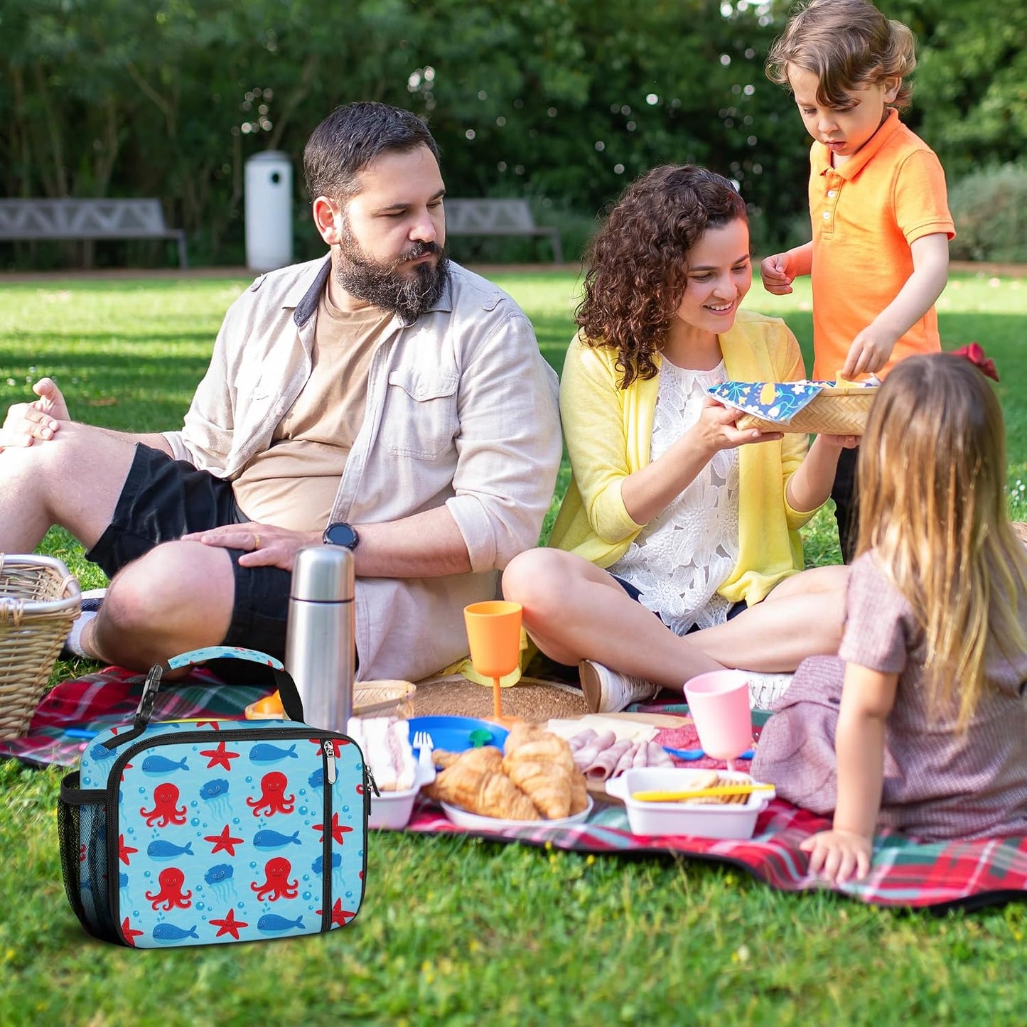 esouler Lunch Box Kids Insulated Lunch Bag for Boys & Girls Durable Children Lunchbox for School with Water Bottle Holder-Black