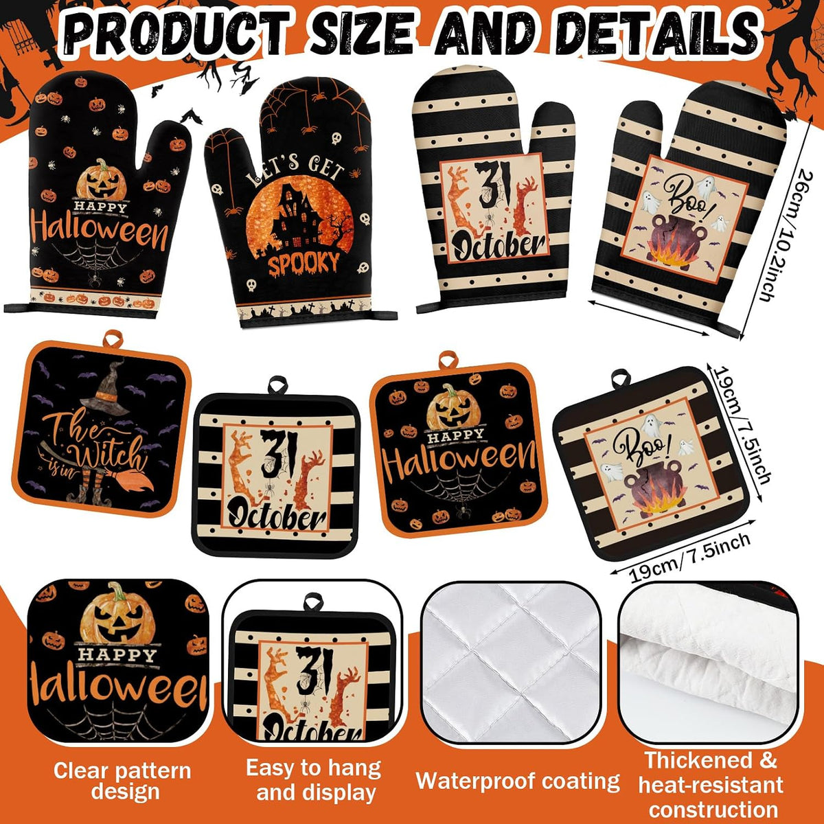 SiliFine 12 Pcs Fall Pumpkin Kitchen Towels Oven Mitts Pot Holders Set