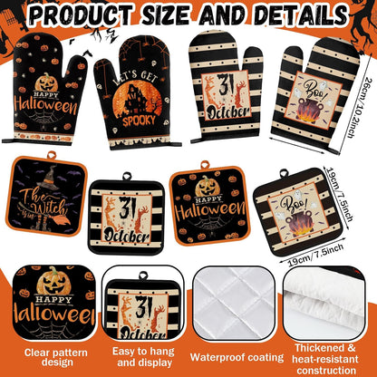 SiliFine 12 Pcs Fall Pumpkin Kitchen Towels Oven Mitts Pot Holders Set