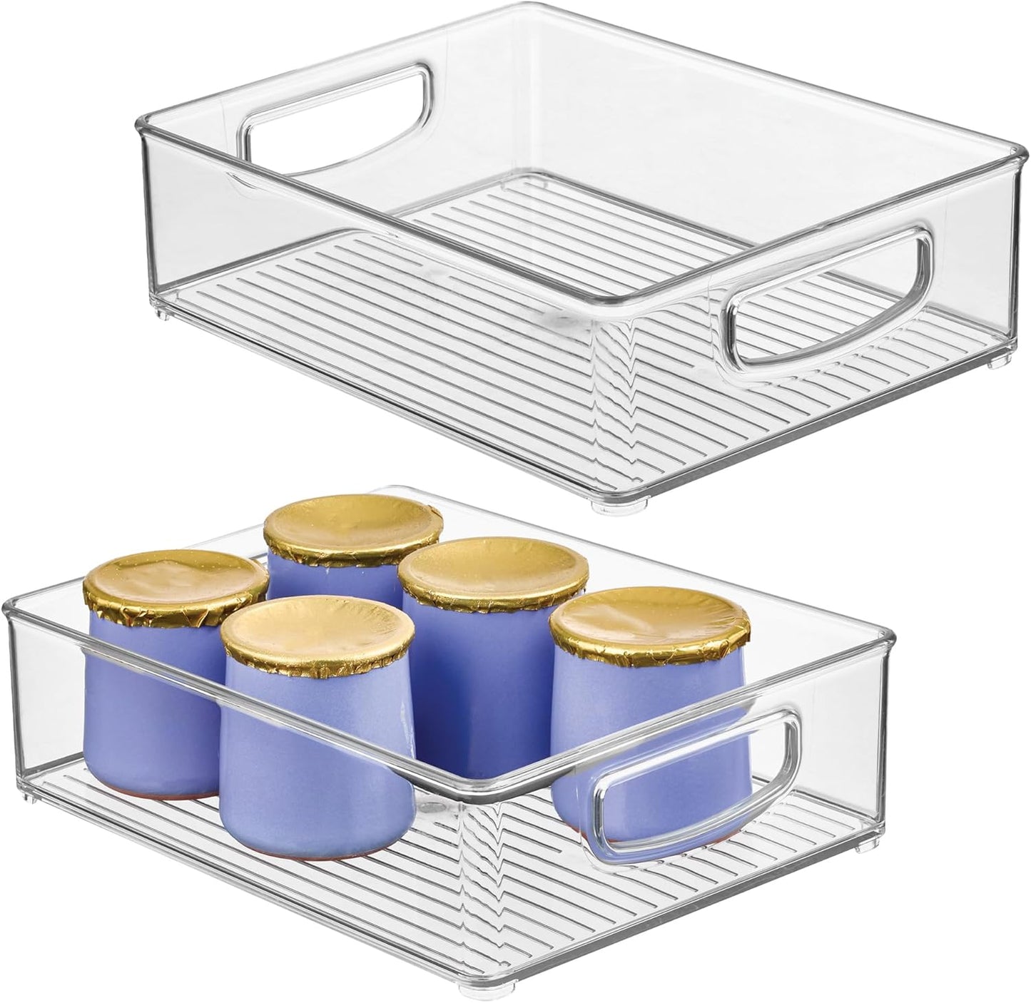 iDesign Plastic Stackable Pantry Bin, Set of 4, Clear | Organizer Bin with Handles, For Cabinets or Fridge