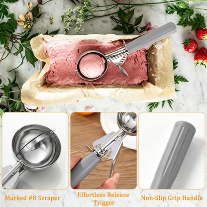 4 Pcs Ice Cream Scoop with Trigger 4 oz Stainless Steel Cookie Dough Scoops