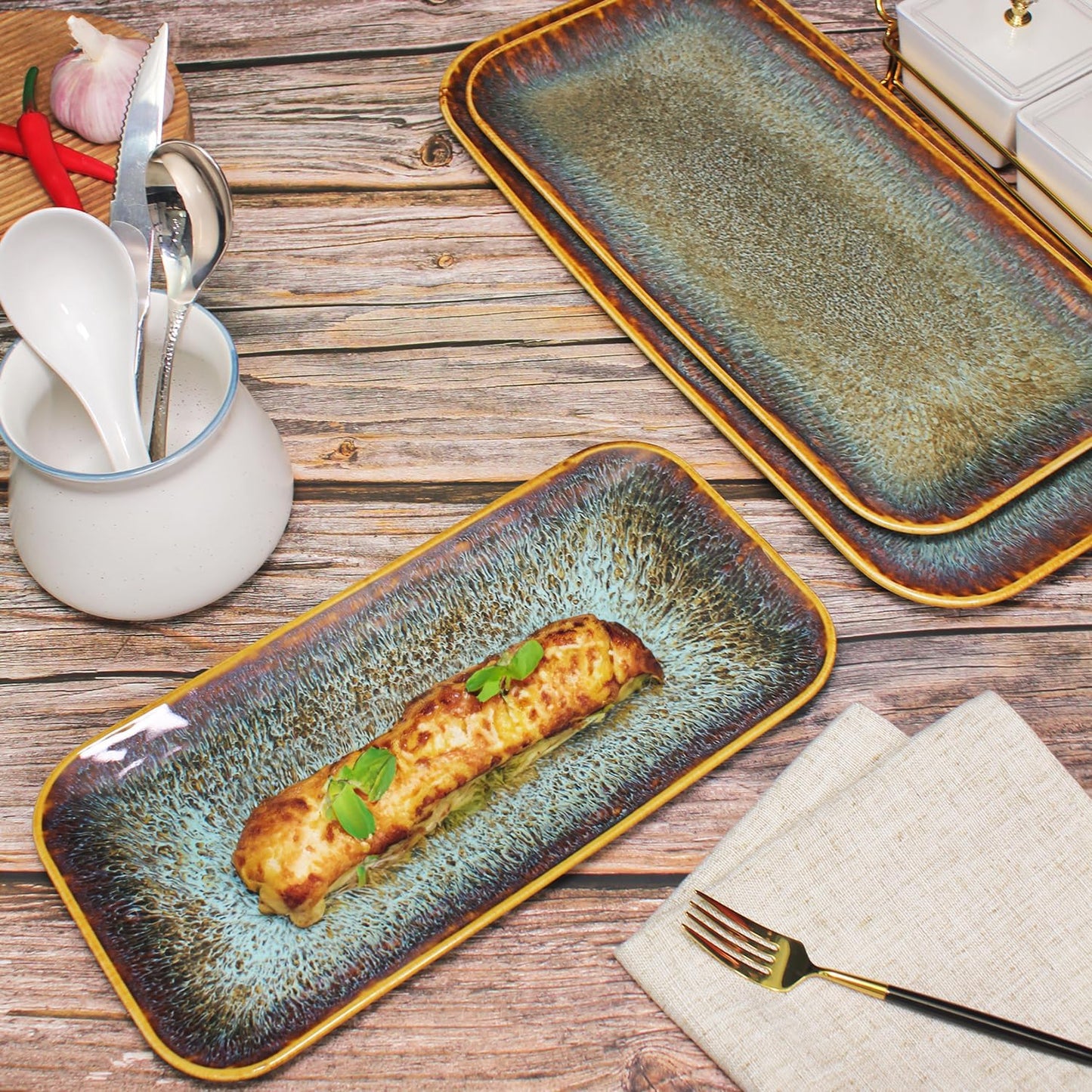 Porcelain Plate Set Large Serving Tray Set of 4, Reusable Serving Platters for Party Food, Cookie, Appetizer, Charcuterie, Snack, Dessert Display,Stackable Kitchen Dish 14.4 INCH