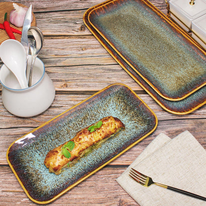 Porcelain Plate Set Large Serving Tray Set of 4, Reusable Serving Platters for Party Food, Cookie, Appetizer, Charcuterie, Snack, Dessert Display,Stackable Kitchen Dish 14.4 INCH