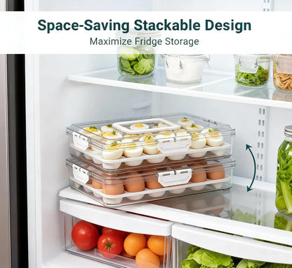 2 Pack Deviled Egg Containers with Lid, Detachable Deviled Egg Platter, Durable Clear Plastic Deviled Egg Carrier Storage 48 Eggs, Stackable Deviled Egg Tray for Fridge Party & Picnics-White
