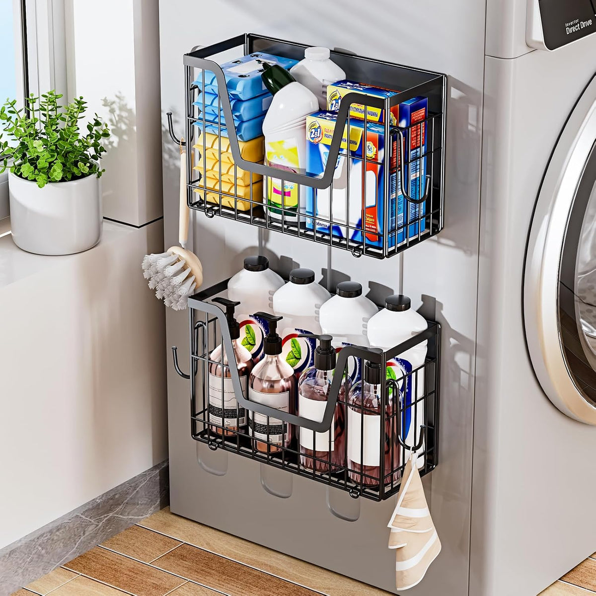 2 Set Magnetic Shelf for Fridge, Potato & Onion Storage Bins, Magnetic Fruit Basket for Refrigerator Pantry Kitchen Counter Laundry Organizer, Fridge Magnetic Spice Rack Magnet Fridge Storage