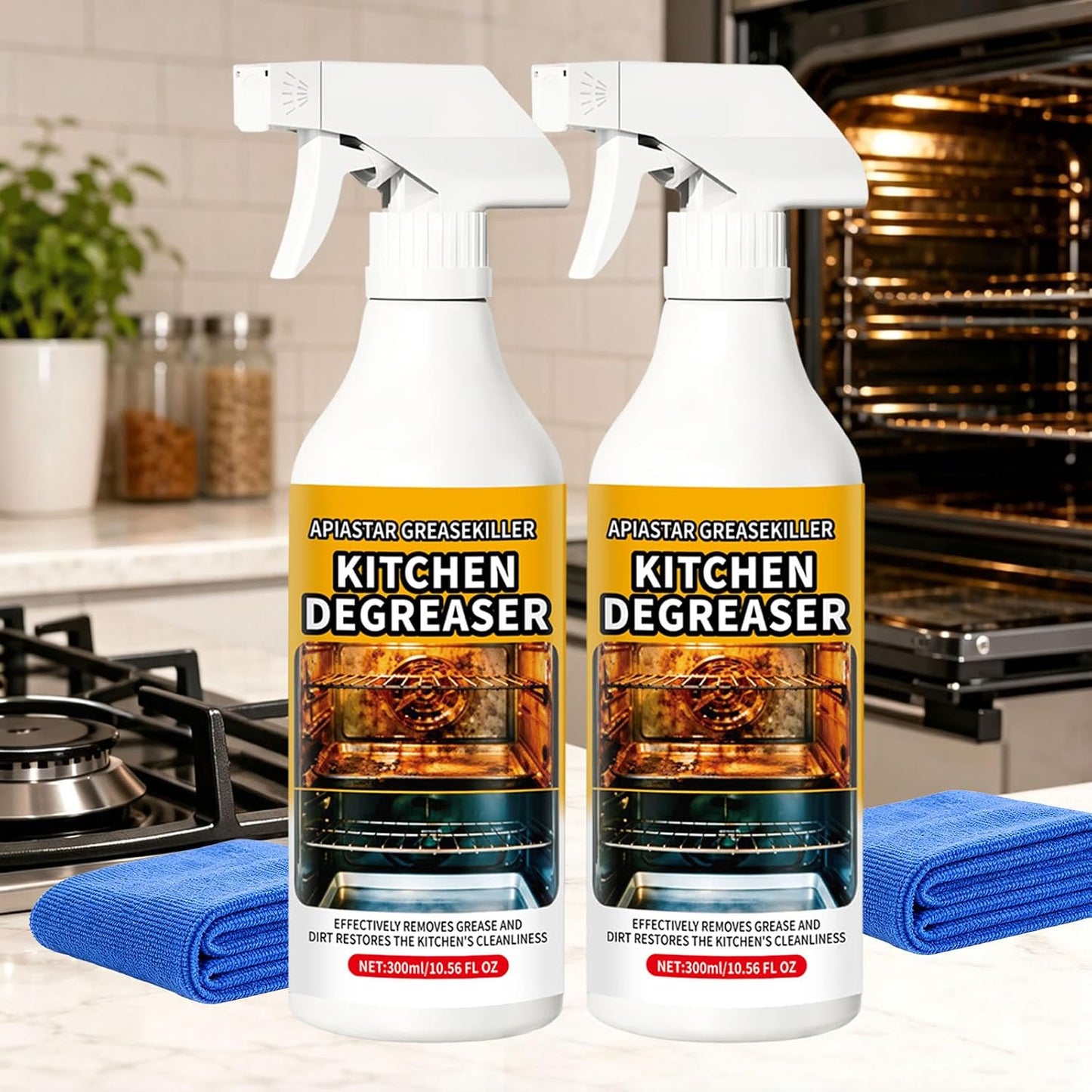 Apiastar Greasekiller Spray,2026 New,300ML/10.56FL.OZ Apiastar Grill Cleaner Spray,Suitable For Greasy Grates, Drip Trays, Sticky Buildup, Exterior Grill Messes(2PCS)
