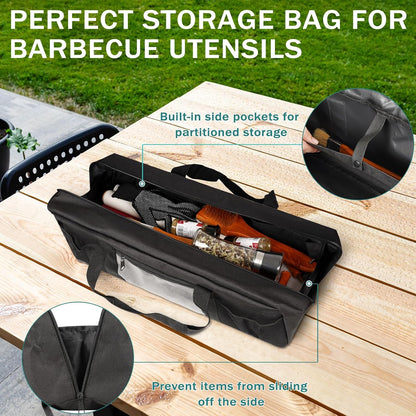 Grill Tool Storage Bag, Large Grill Utensil Storage Caddy with Pockets, BBQ Tools Storage Bag for Outdoor Camping(Brown)