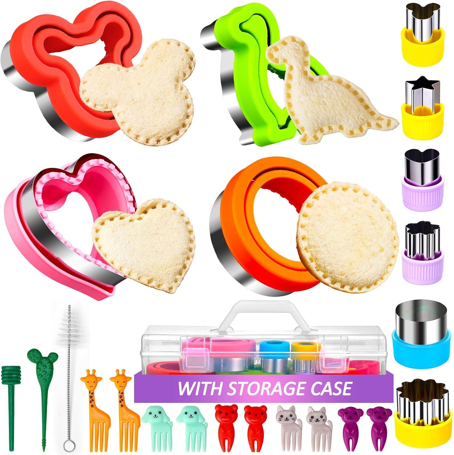 Uncrustable Sandwich Cutter, Sandwich Cutters for Kids Lunch, 43 Pcs Kids Sandwich Cutter and Sealer Set with Storage Case, Crustless Sandwich Cutters Shapes for Girl Boy Lunch & Bento Box Accessories