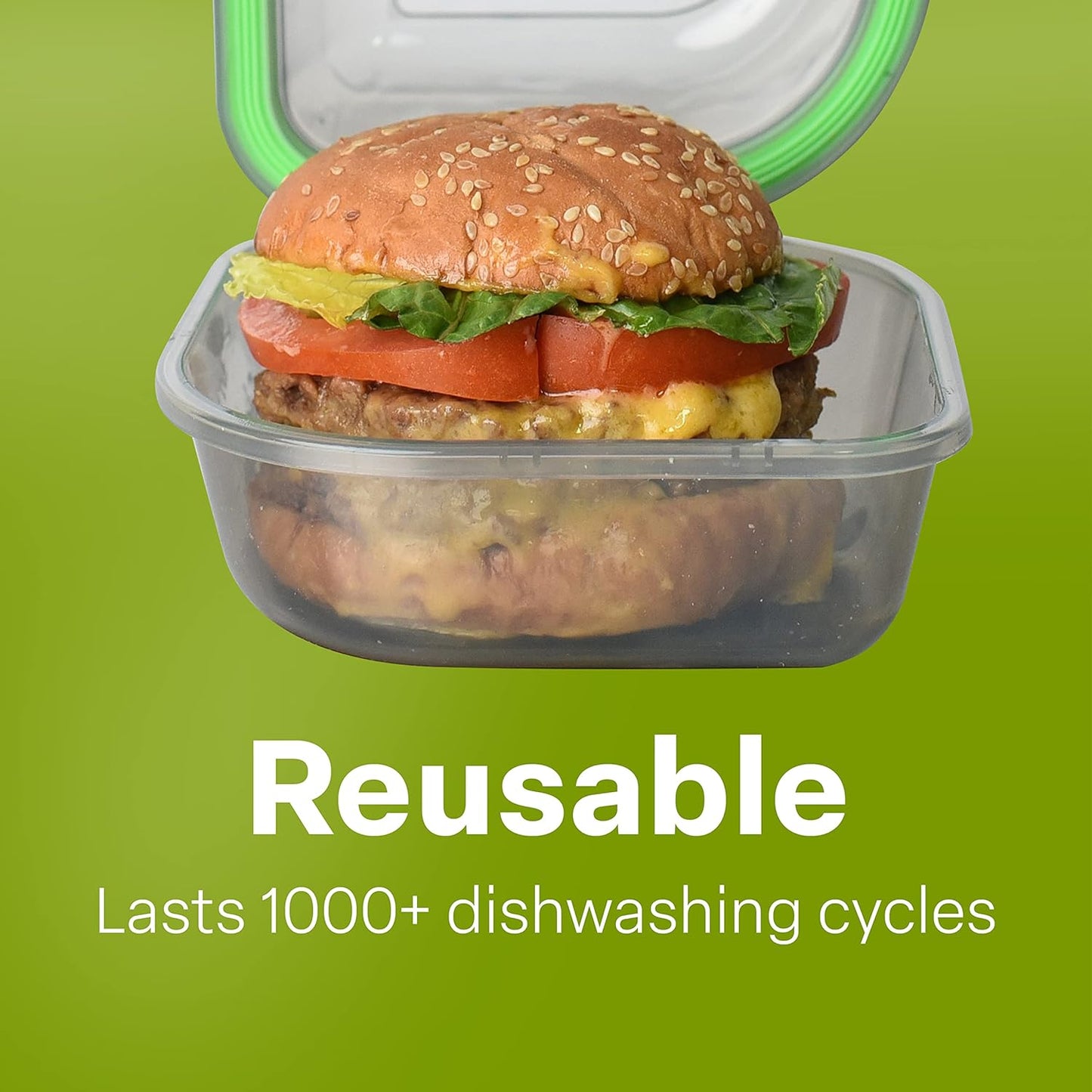 MyGo Container Large To-Go 3-Compartment Food Containers, Pack Of 3, 9-3/8" X 9-3/8" X 2-1/2", Reusable, Microwave Safe, NSF Certified, Smoke/Green