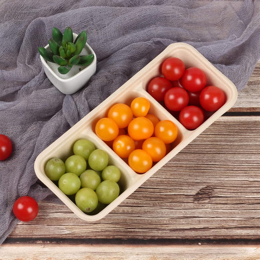 disposable bowls 18 oz 3 compartments with lids Plant Fiber 50 Pack