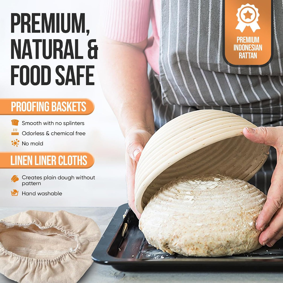 Banneton Bread Proofing Basket Set, 2 x Round 9 Inch Bread Proofing Baskets
