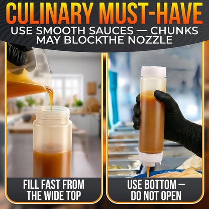 6-Pack Inverted Condiment Squeeze Bottles for Sauces 16 oz, Squirt Bottles