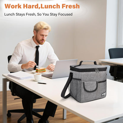 Tirrinia Insulated Lunch Bag for Women Men, Leakproof Lunch Box Containers for Adult, Work, School, Soft Lunchbox for Kids,Boys, Adult Cooler Bag for Picnic Hiking Beach,Charcoal