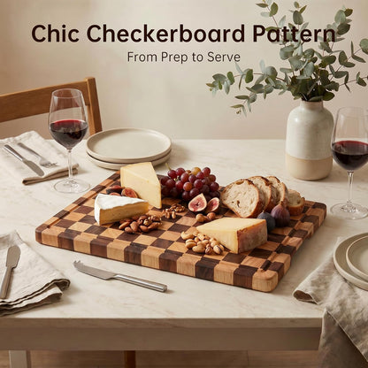 THETCHRY Cutting Boards for Kitchen, Checkered Walnut Wooden Cutting Board