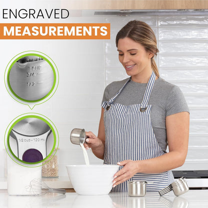 Spring Chef Stainless Steel Measuring Cups Set of 7 with Pour Spout - Nesting Kitchen Tools with Easy Read Markings to Measure Dry or Liquid Ingredients - Metal Measuring Cups for Baking & Cooking