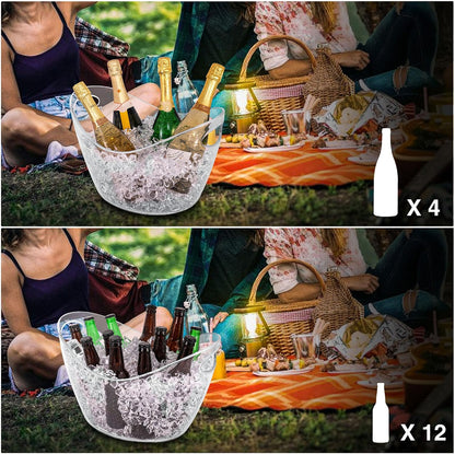 BARsics Large Clear Ice Bucket 3 Gallon(12L), Beverage Tub for Parties (2 Pack)