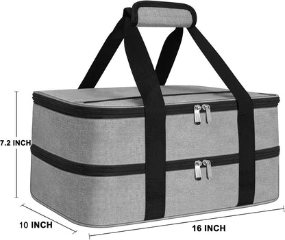 esouler Insulated Casserole Carrier - Casserole Carriers for Hot or Cold Food - Lasagna Lugger Dish Carrier, Thermal Lunch Bag for Potluck Parties, Picnic, Travel, Fits 9" x 13" Baking Dish, Grey