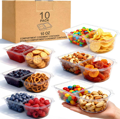 10 OZ Reusable Snack Containers with Lids & New Snack Pack Containers-Double Compartment Meal Prep Containers,Compartment Condiment Containers,Perfect for Bulk Meal Prep & On-the-Go (10 Sets)