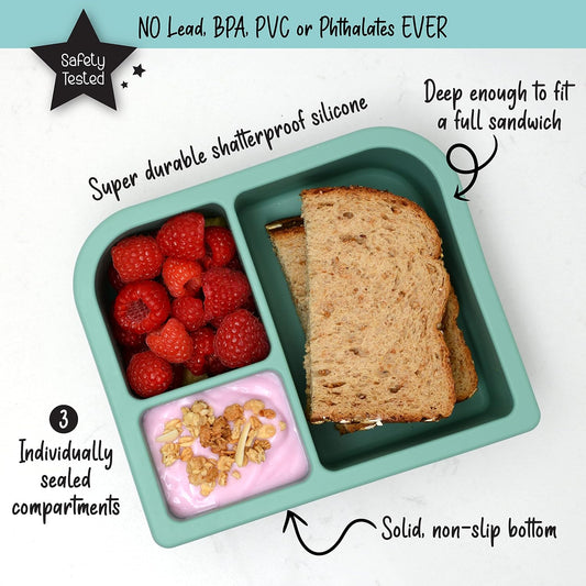 PrimaStella Unbreakable Silicone Lunch Box for Kids and Adults - Divided Leak Proof Bento Box (Slate Blue)