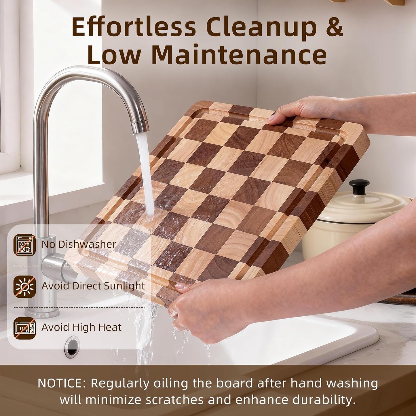 Checkered Cutting Board Set for Kitchen - 3 PCS Solid Wood End Grain Checkerboard Chopping Board with Holder & Juice Groove, Wooden Cutting Boards for Meat, Vegetables, Fruits (S, M, L)