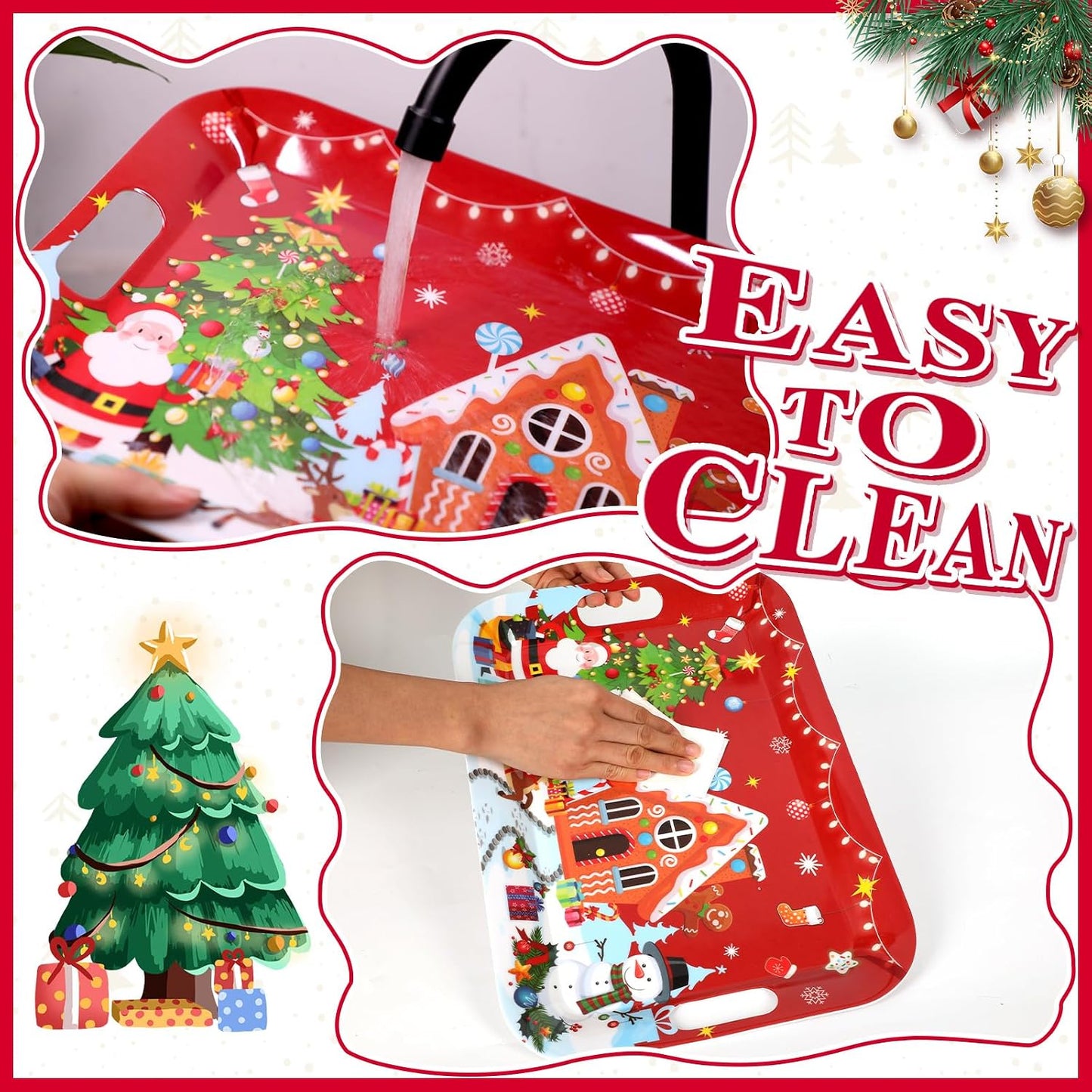 2Pcs Winter Serving Trays 16.1 x 11.1 Inch Large Melamine Christmas Trays Platters with Handles Rectangular Snowflake Melamine Dish for Serving Food Outdoor Dinner Dessert Plates Party Decorations