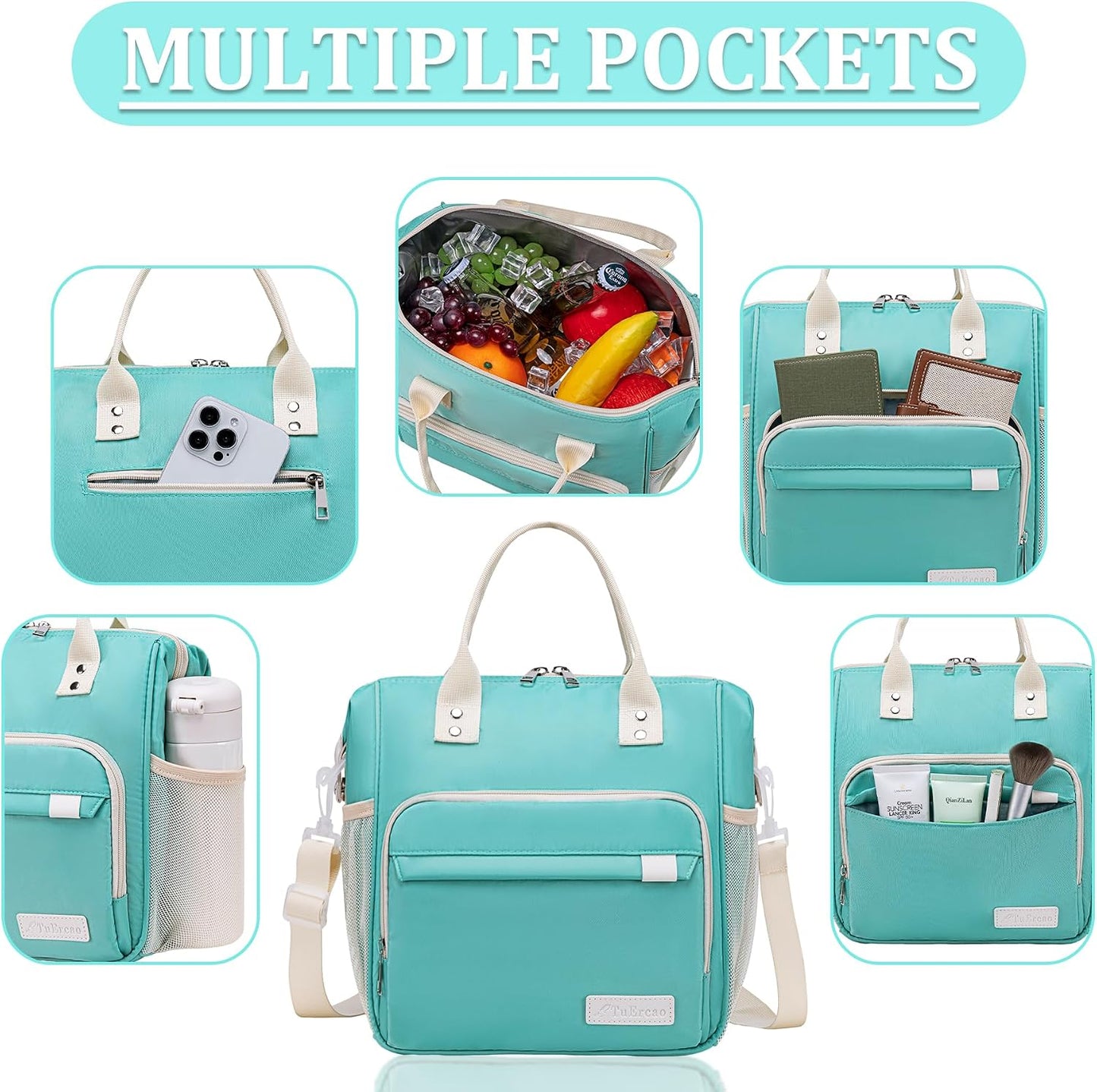 TuErCao Small Lunch Bag Lightweight Insulated Lunch Box for Women Work Portable Soft Cooler for Picnic Travel Road Trips, Loncheras para Mujer, Black