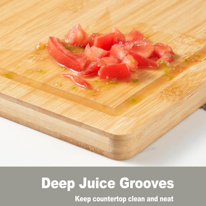 Bamboo Cutting Board for Kitchen, 18" Large Wood Charcuterie Cheese Board, Wooden Chopping Block with Side Handles and Juice Grooves