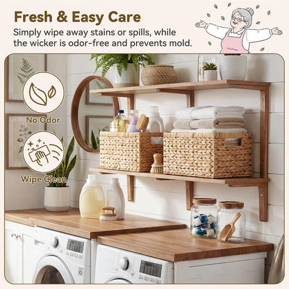GRANNY SAYS Wicker Storage Baskets for Shelves, Water Hyacinth Basket with Scalloped Edge, Storage Wicker Baskets for Pantry, Large, 2-Pack