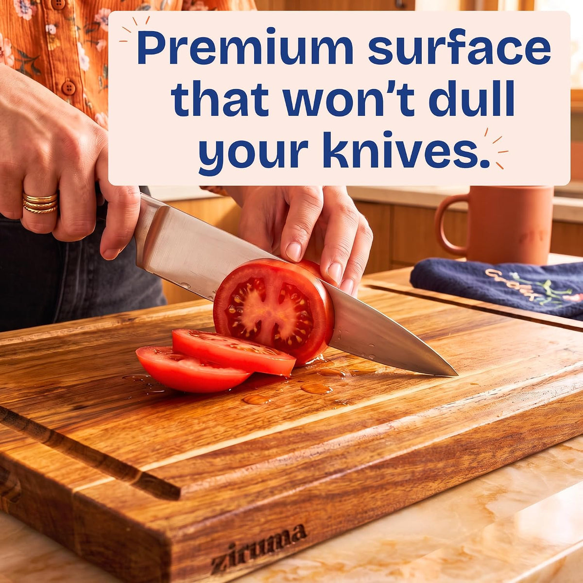 Non-Toxic Acacia Wood Cutting Board, Mineral Oil & Plastic Free, 16x11 in