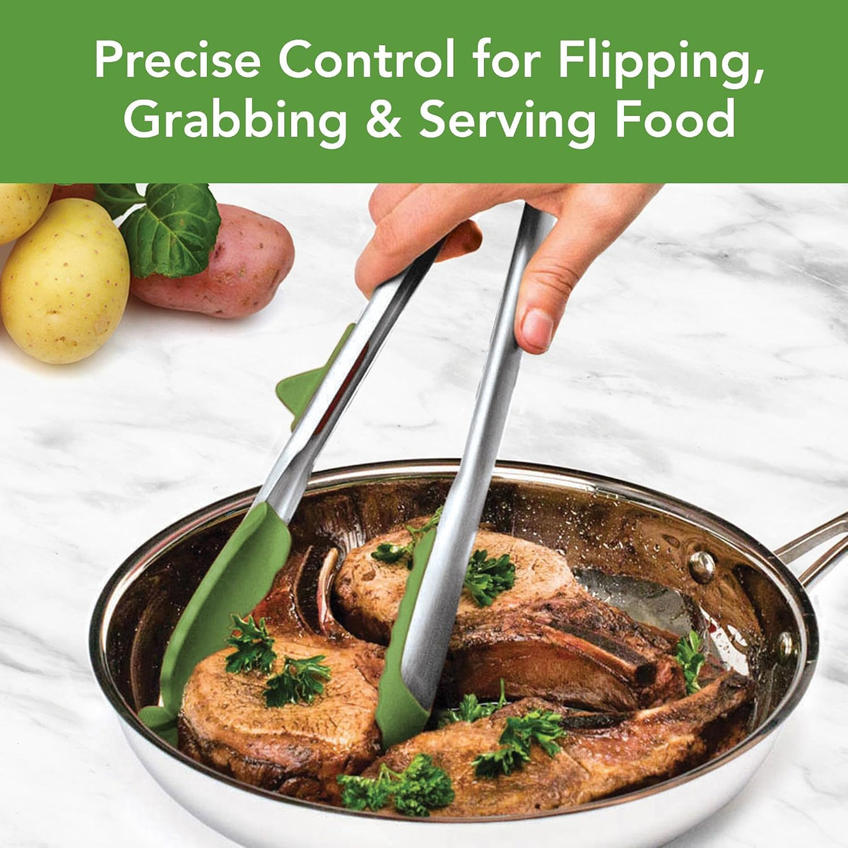 Tovolo Tongs With Silicone Tips Easy Grip 13” Long Kitchen Tongs Stainless Steel Handle For Cooking BBQ, Non Scratch Heat Resistant Locking Metal Silicone Tipped Dishwasher Safe BPA Free, Black