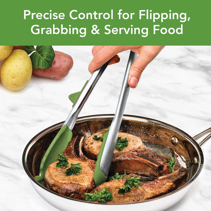 Tovolo Tongs With Silicone Tips Easy Grip 13” Long Kitchen Tongs Stainless Steel Handle For Cooking BBQ, Non Scratch Heat Resistant Locking Metal Silicone Tipped Dishwasher Safe BPA Free, Black