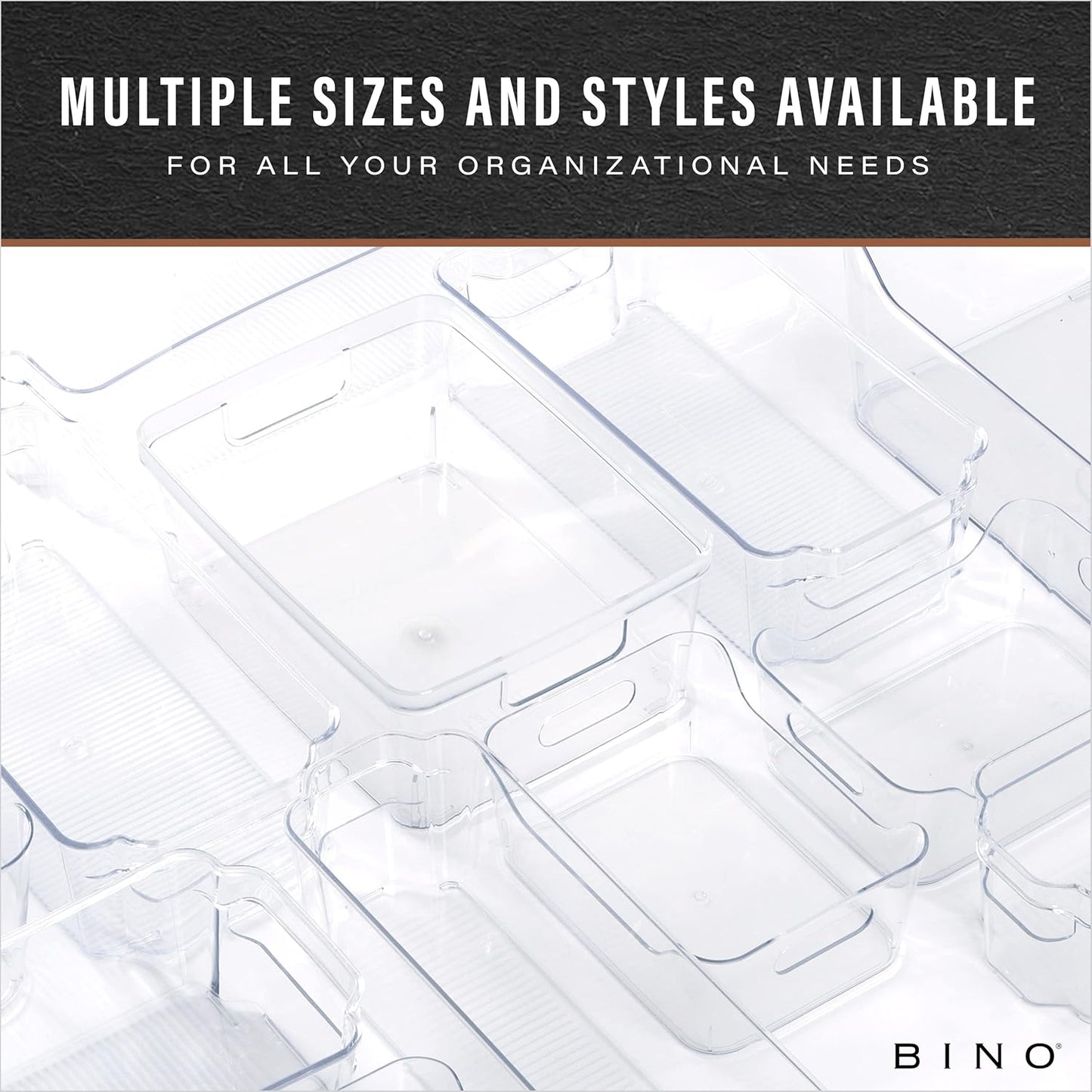 BINO | Plastic Storage Bins, Large - 2 Pack, Clear | THE SOHO COLLECTION | Pantry Organizers and Storage Containers | Fridge Organizer Bins | Kitchen Cabinet Organizer | Medicine Cabinet Bin