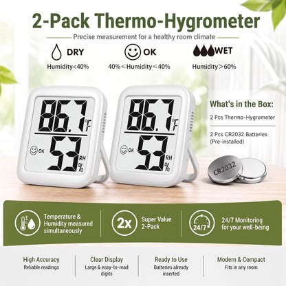 Antonki 2 Pack Room Thermometer Indoor Hygrometer
