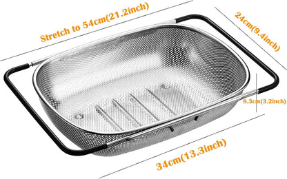 TENTA TENTA KITCHEN Premium Quality Over The Sink Stainless Steel Oval Small Colander with Fine Mesh 2.5 Quart Strainer Basket & Expandable Rubber Grip Handles-Strain,Drain,Rinse Fruits,Vegetables