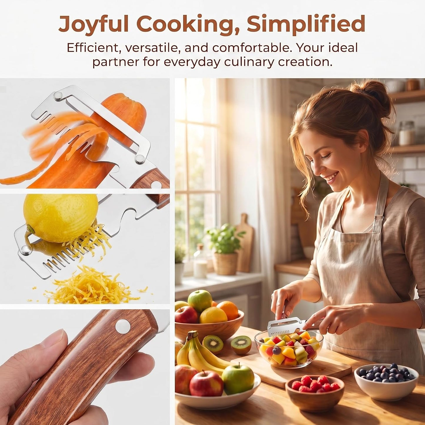 3-in-1 Stainless Steel Vegetable Peeler & Julienne Cutter with Bottle Opener - Multifunctional Kitchen Gadget for Fruits, Veggies, Camping & Daily Home Cooking(2-Pack) wooden