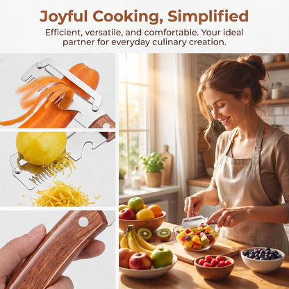 3-in-1 Stainless Steel Vegetable Peeler & Julienne Cutter with Bottle Opener - Multifunctional Kitchen Gadget for Fruits, Veggies, Camping & Daily Home Cooking(2-Pack) wooden