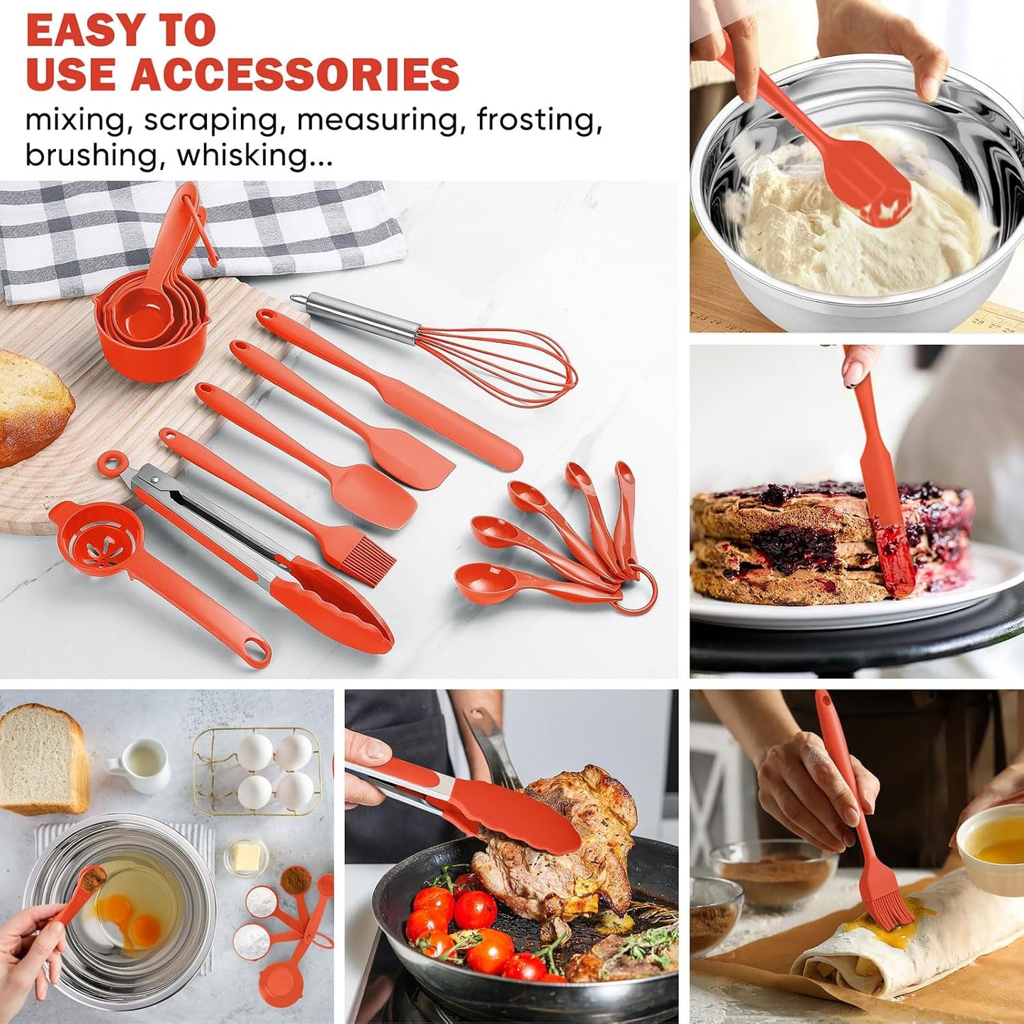 E-far 25PCS Mixing Bowls with Lid Set, Stainless Steel Nesting Prep Bowls with Grater Attachments Non-Slip Bottoms for Cooking, Serving, Food Storage, 4.6/2.6/2/1.5/1/0.7QT - Khaki
