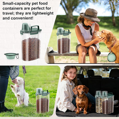 LEAWALK Airtight Small Cat Dog Pet Food Storage Containers BPA Free, with Large Pour Spout/1 Measuring Cup/ 4 Safety Locks and Double-layer Silicone Strip (Olive Gray x 2, 3L-2pack)