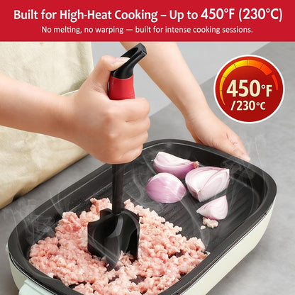 Ourokhome Meat Chopper and Potato Masher, Heat Resistant Nylon Ground Beef Smasher for Hamburger, 5 Curved Blades Nonstick Safe Mixer & Stirrer, Practical Kitchen Gadgets, Mint