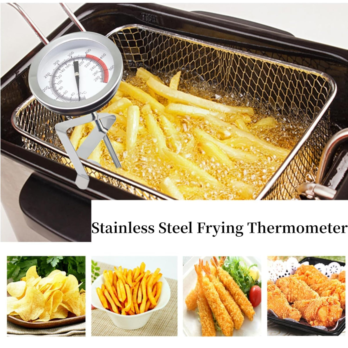 Deep Fry Thermometer with Long Probe, Stainless Steel