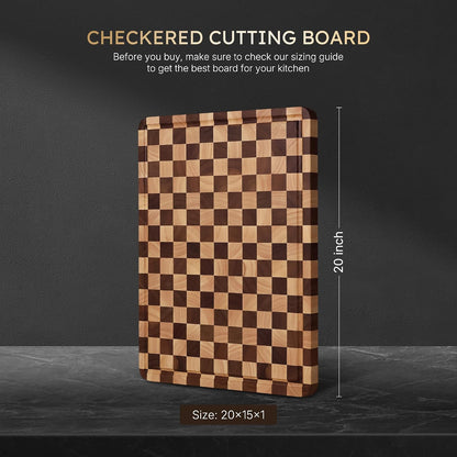 3 Packs Cutting Boards for Kitchen Checkered Cutting Board Acacia Wood Charcuterie Board Serving Heavy Duty Non Toxic Slip Butcher Block Wood Chopping Board with Juice Grooves Handles