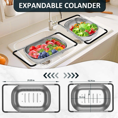 4-1 Colander with Bowl & Spoons Set - Rotatable Colander for kitchen with New Upgraded Graters, Food Strainer(Patented) for Pasta, Fruits, Vegetables, Funny Presents for Women, Beige