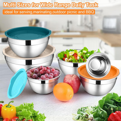 LIANYU Stainless Steel Mixing Bowls Sets of 6, Large 7, 3.5, 2.5, 2, 1.5, 1QT Size with Transparent Airtight Lids, Metal Nesting Serving Bowl Sets for Home Kitchen, Dishwasher & Freezer Safe, Black