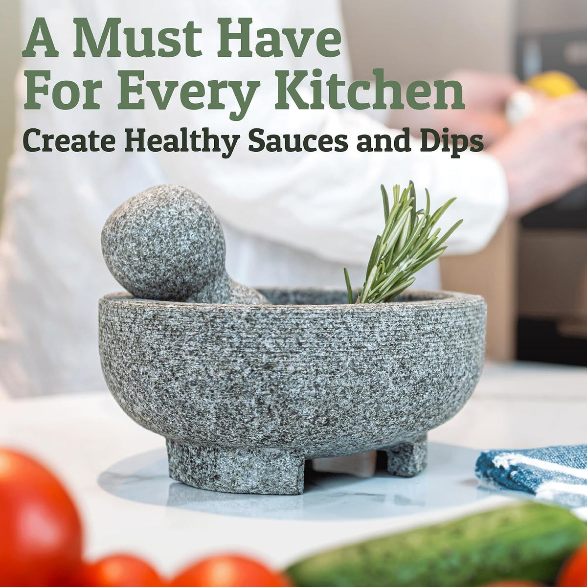 PriorityChef Granite Mortar and Pestle Set - 6.1 Inch Natural Stone Molcajete Mexicano for Spices, Seasonings, Pastes - Pestle and Mortar Bowl for Fresh Guacamole, Salsa, Pesto, Small, Grey